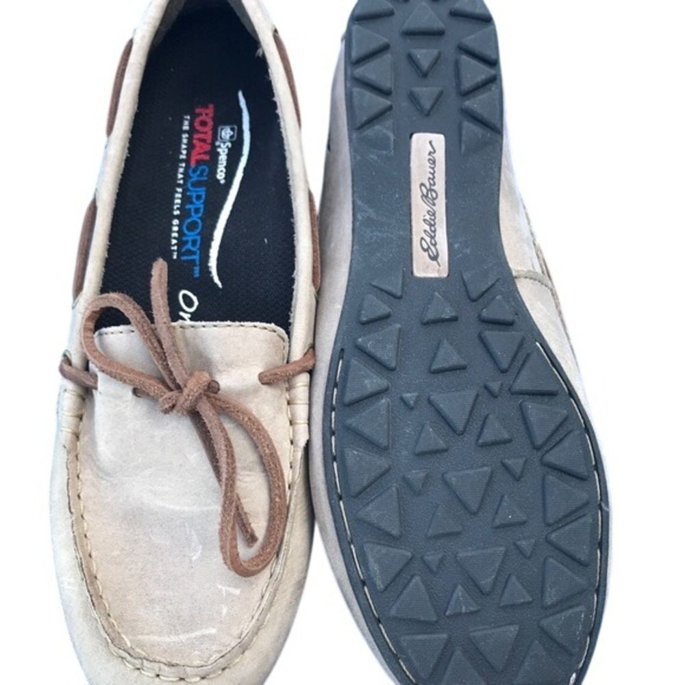 Eddie Bauer Womens Tan Leather Boat Shoes Spenco Total Support Size 7.5